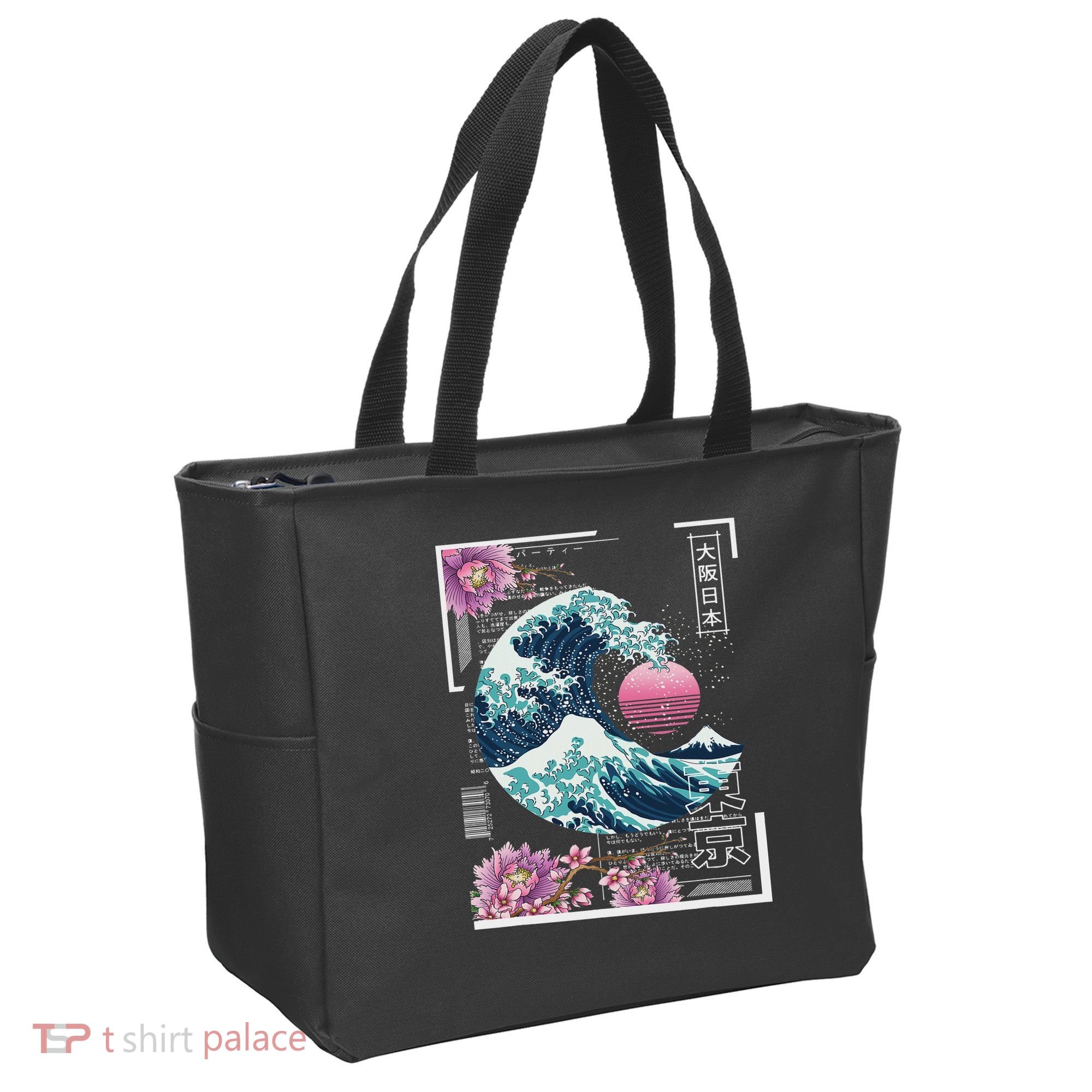 Vaporwave Synthwave 80's Japan Japanese Great Wave Tokyo 80s Tote Bag