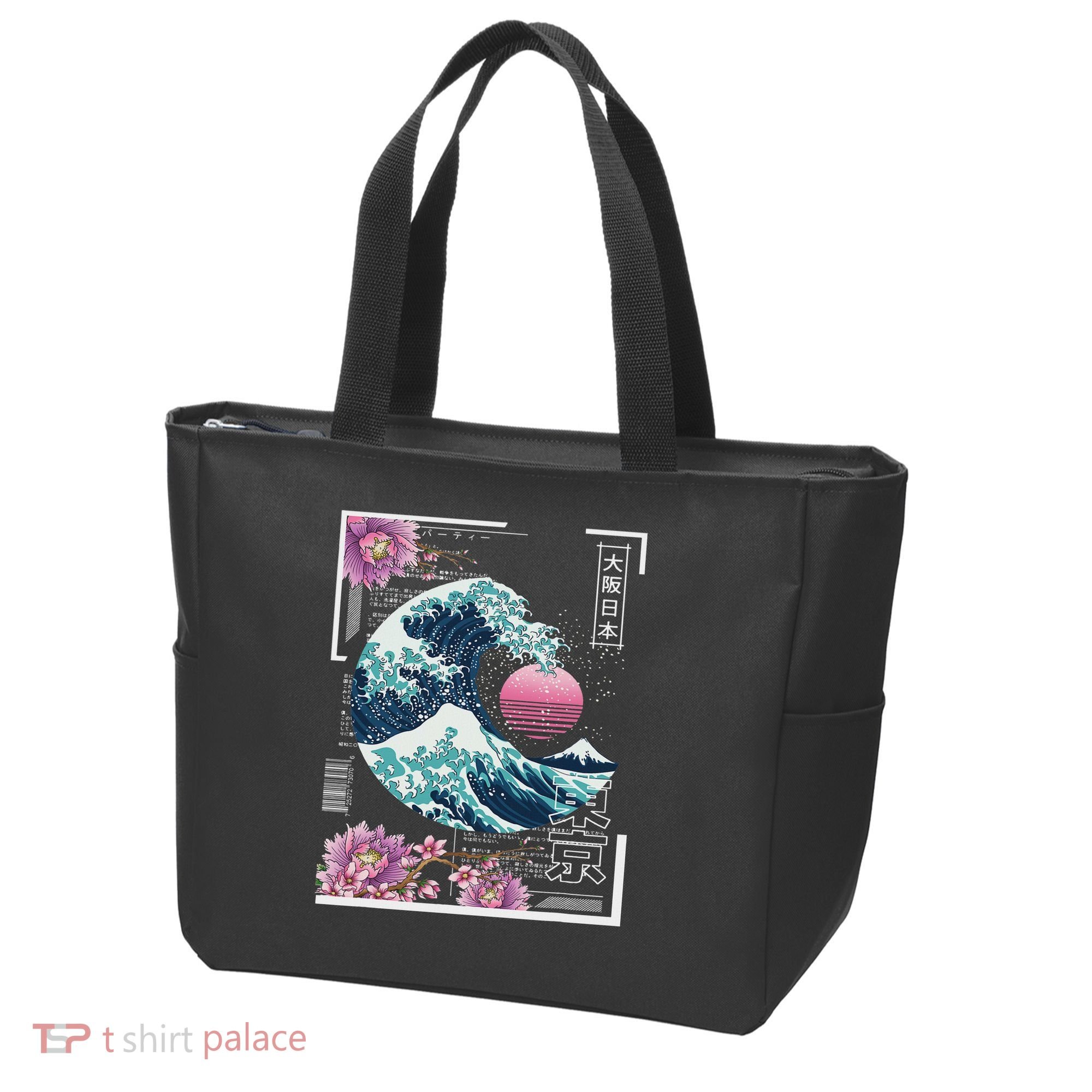 Vaporwave Synthwave 80's Japan Japanese Great Wave Tokyo 80s Tote Bag