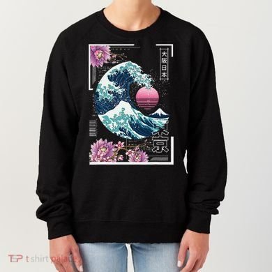 Vaporwave Synthwave 80's Japan Japanese Great Wave Tokyo 80s Women's Sweatshirt