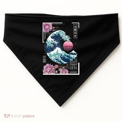 Vaporwave Synthwave 80's Japan Japanese Great Wave Tokyo 80s USA-Made Doggie Bandana