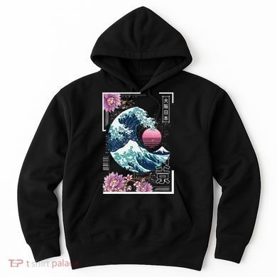 Vaporwave Synthwave 80's Japan Japanese Great Wave Tokyo 80s Hoodie