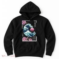 Vaporwave Synthwave 80's Japan Japanese Great Wave Tokyo 80s Hoodie thumb 0