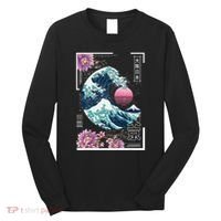 Vaporwave Synthwave 80's Japan Japanese Great Wave Tokyo 80s Long Sleeve Shirt thumb 0