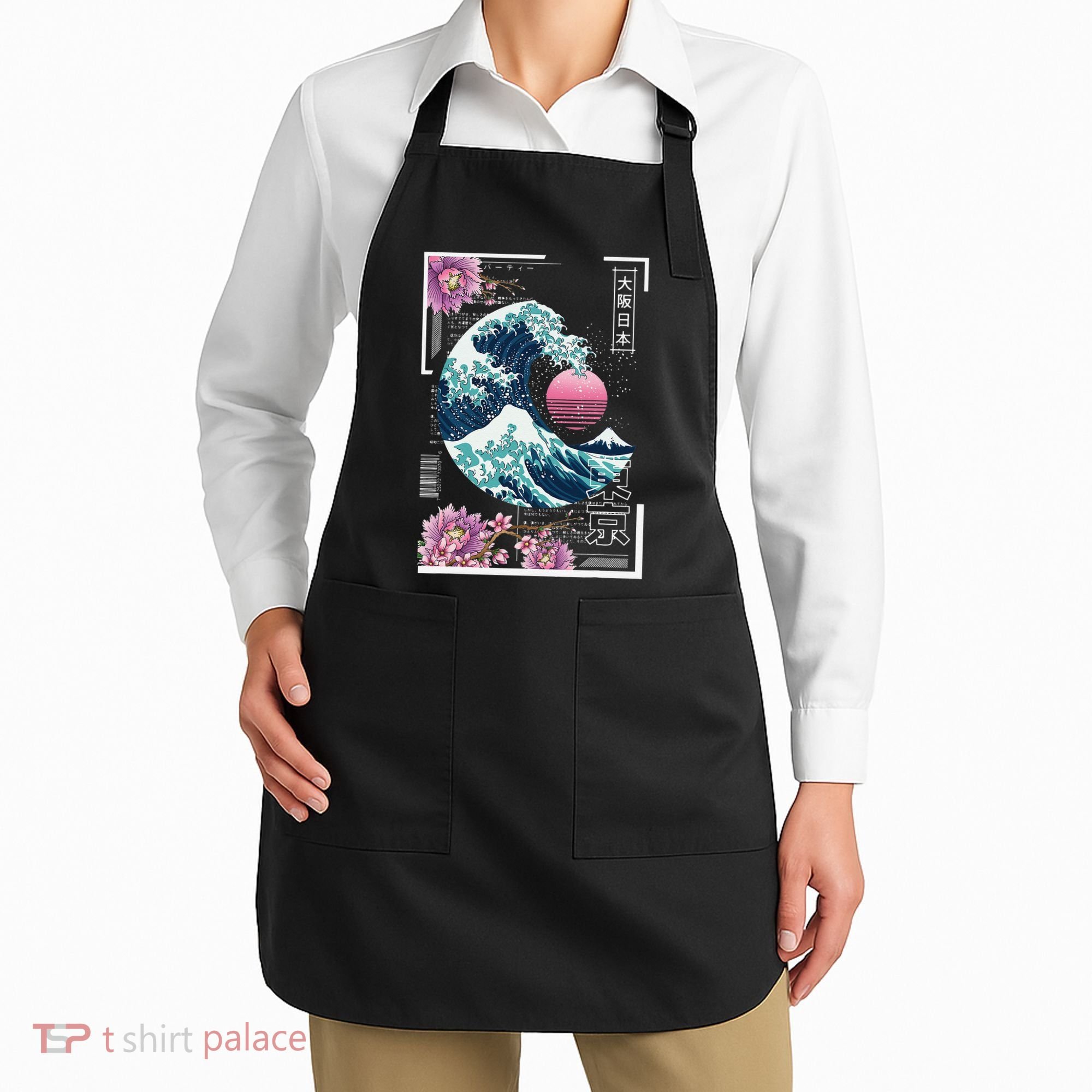 Vaporwave Synthwave 80's Japan Japanese Great Wave Tokyo 80s Apron