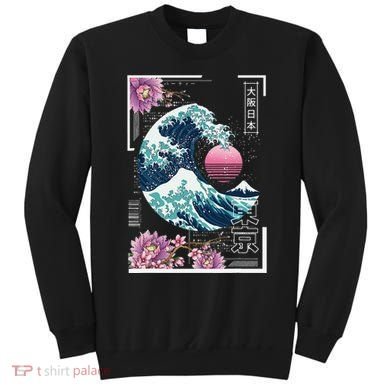 Vaporwave Synthwave 80's Japan Japanese Great Wave Tokyo 80s Sweatshirt
