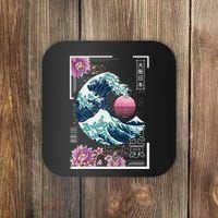 Vaporwave Synthwave 80's Japan Japanese Great Wave Tokyo 80s Coaster thumb 0