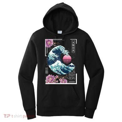 Vaporwave Synthwave 80's Japan Japanese Great Wave Tokyo 80s Women's Hoodie