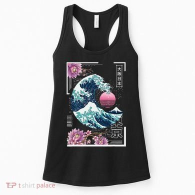 Vaporwave Synthwave 80's Japan Japanese Great Wave Tokyo 80s Women's Tank Top