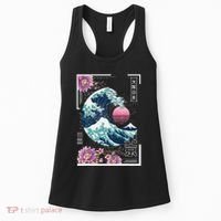 Vaporwave Synthwave 80's Japan Japanese Great Wave Tokyo 80s Women's Tank Top thumb 0