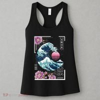 Vaporwave Synthwave 80's Japan Japanese Great Wave Tokyo 80s Women's Tank Top thumb 3