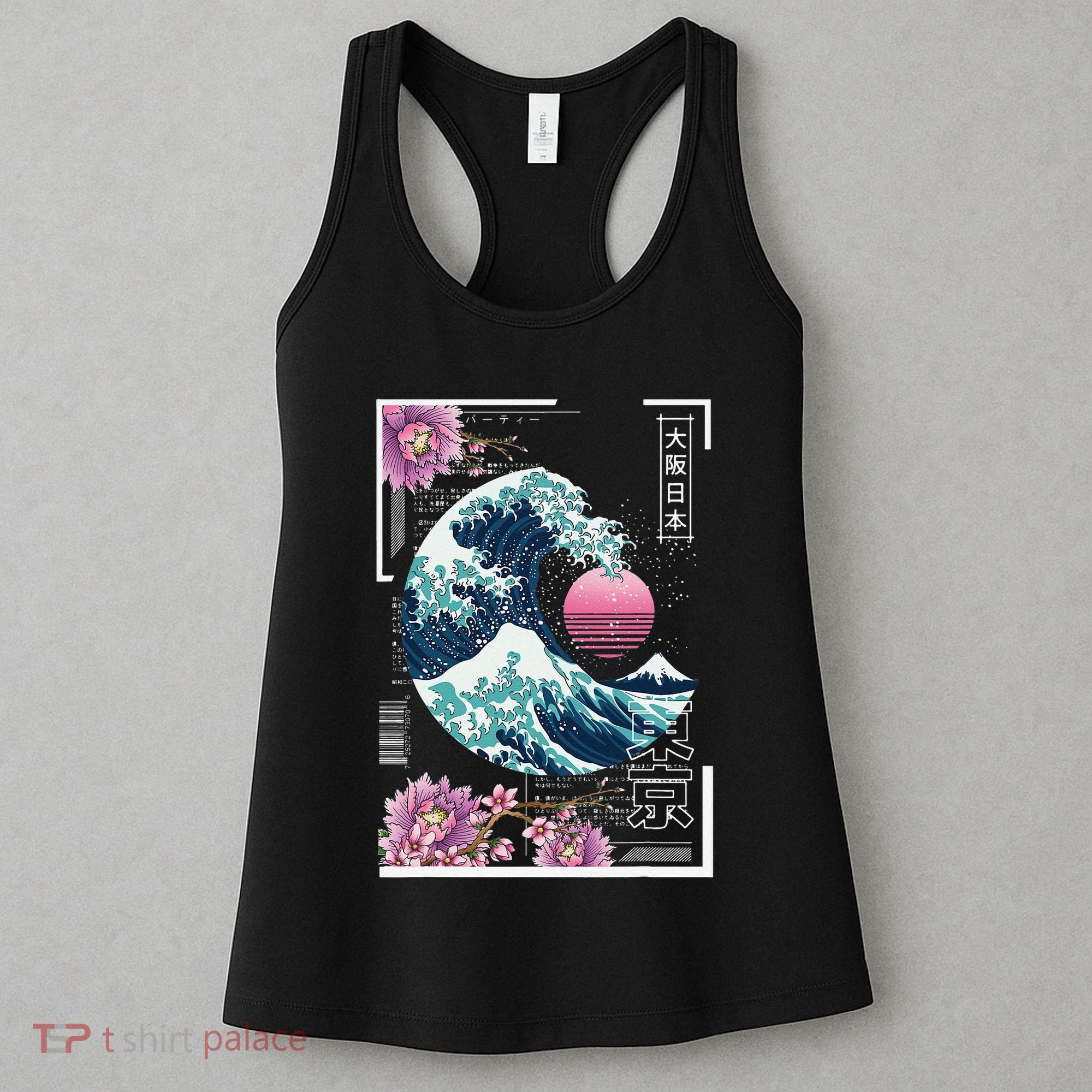 Vaporwave Synthwave 80's Japan Japanese Great Wave Tokyo 80s Women's Tank Top