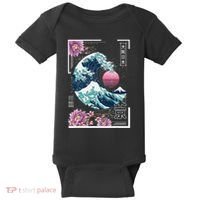 Vaporwave Synthwave 80's Japan Japanese Great Wave Tokyo 80s Baby Bodysuit thumb 0