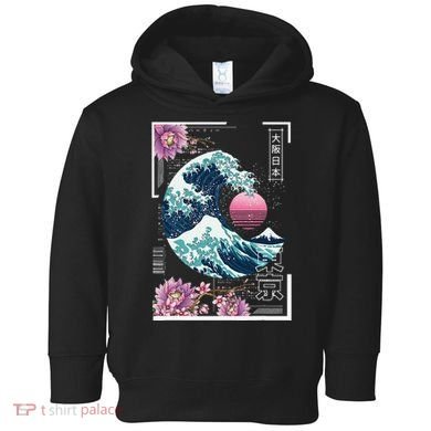Vaporwave Synthwave 80's Japan Japanese Great Wave Tokyo 80s Toddler Hoodie