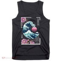 Vaporwave Synthwave 80's Japan Japanese Great Wave Tokyo 80s Tank Top thumb 0