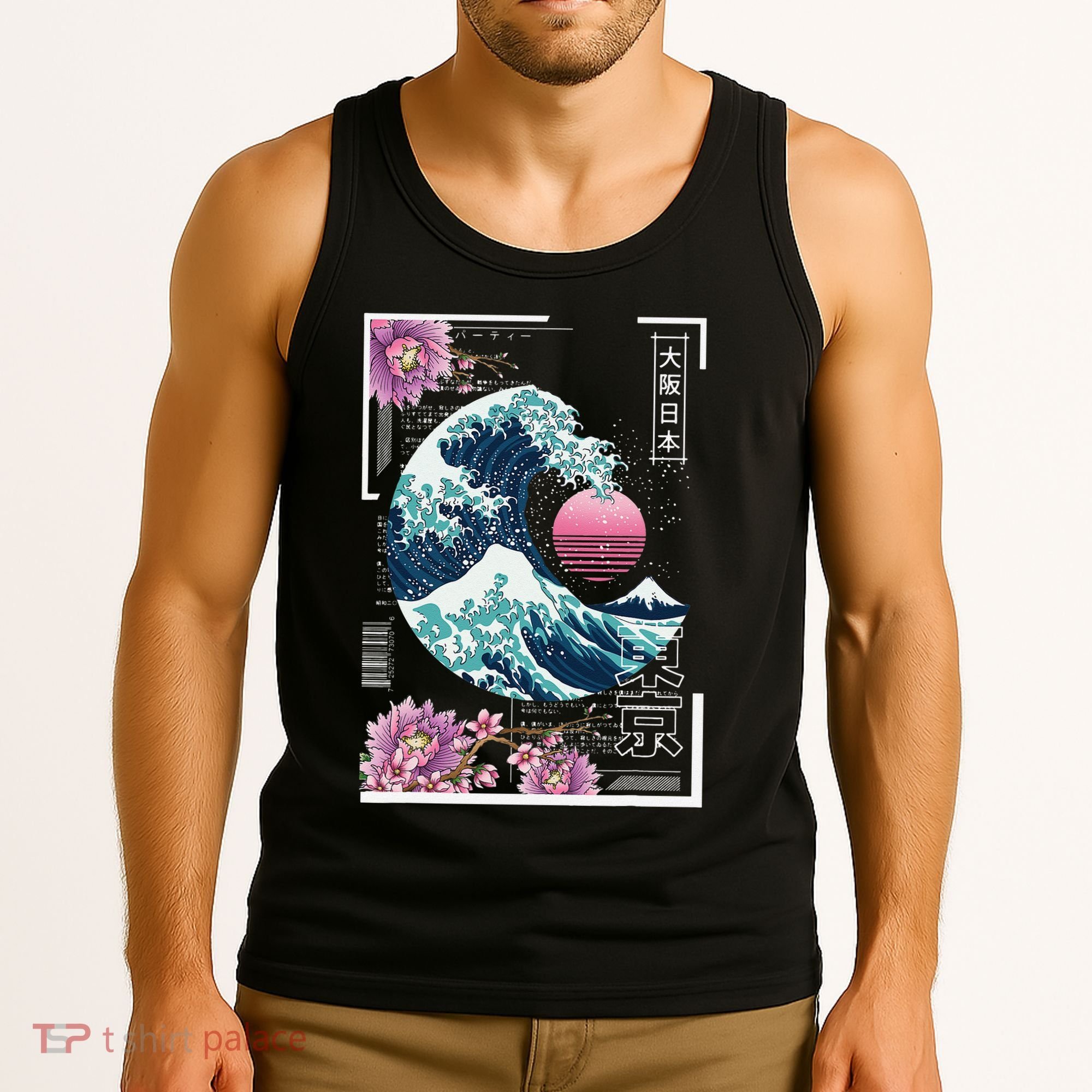 Vaporwave Synthwave 80's Japan Japanese Great Wave Tokyo 80s Tank Top