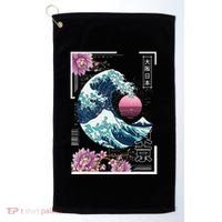 Vaporwave Synthwave 80's Japan Japanese Great Wave Tokyo 80s Golf Towel thumb 0
