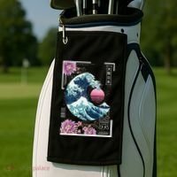 Vaporwave Synthwave 80's Japan Japanese Great Wave Tokyo 80s Golf Towel thumb 2
