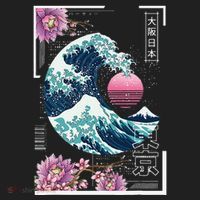 Vaporwave Synthwave 80's Japan Japanese Great Wave Tokyo 80s Golf Towel thumb 3