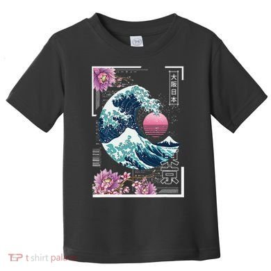 Vaporwave Synthwave 80's Japan Japanese Great Wave Tokyo 80s Toddler T-Shirt