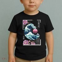 Vaporwave Synthwave 80's Japan Japanese Great Wave Tokyo 80s Toddler T-Shirt thumb 2
