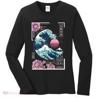 Vaporwave Synthwave 80's Japan Japanese Great Wave Tokyo 80s Women's Long Sleeve Shirt thumb 0