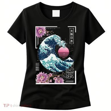Vaporwave Synthwave 80's Japan Japanese Great Wave Tokyo 80s Women's T-Shirt