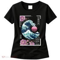 Vaporwave Synthwave 80's Japan Japanese Great Wave Tokyo 80s Women's T-Shirt thumb 0