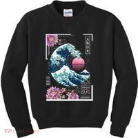 Vaporwave Synthwave 80's Japan Japanese Great Wave Tokyo 80s Kids Sweatshirt thumb 0