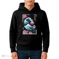 Vaporwave Synthwave 80's Japan Japanese Great Wave Tokyo 80s Kids Hoodie thumb 4
