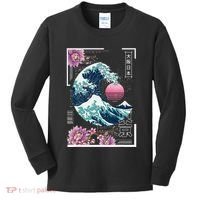 Vaporwave Synthwave 80's Japan Japanese Great Wave Tokyo 80s Kids Long Sleeve Shirt thumb 0