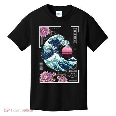 Vaporwave Synthwave 80's Japan Japanese Great Wave Tokyo 80s Kids T-Shirt