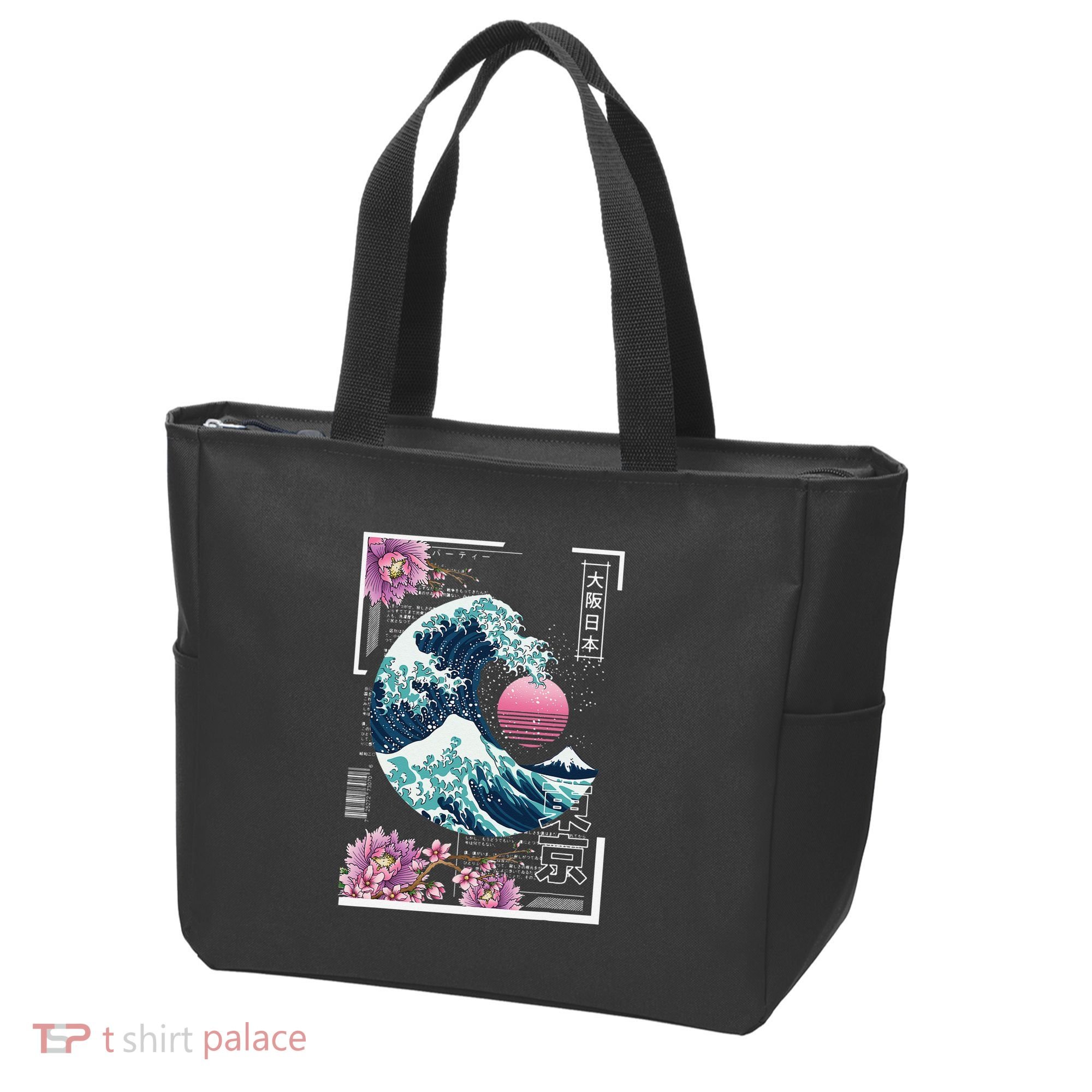 Vaporwave Synthwave 80's Japan Japanese Great Wave Tokyo 80s Tote Bag