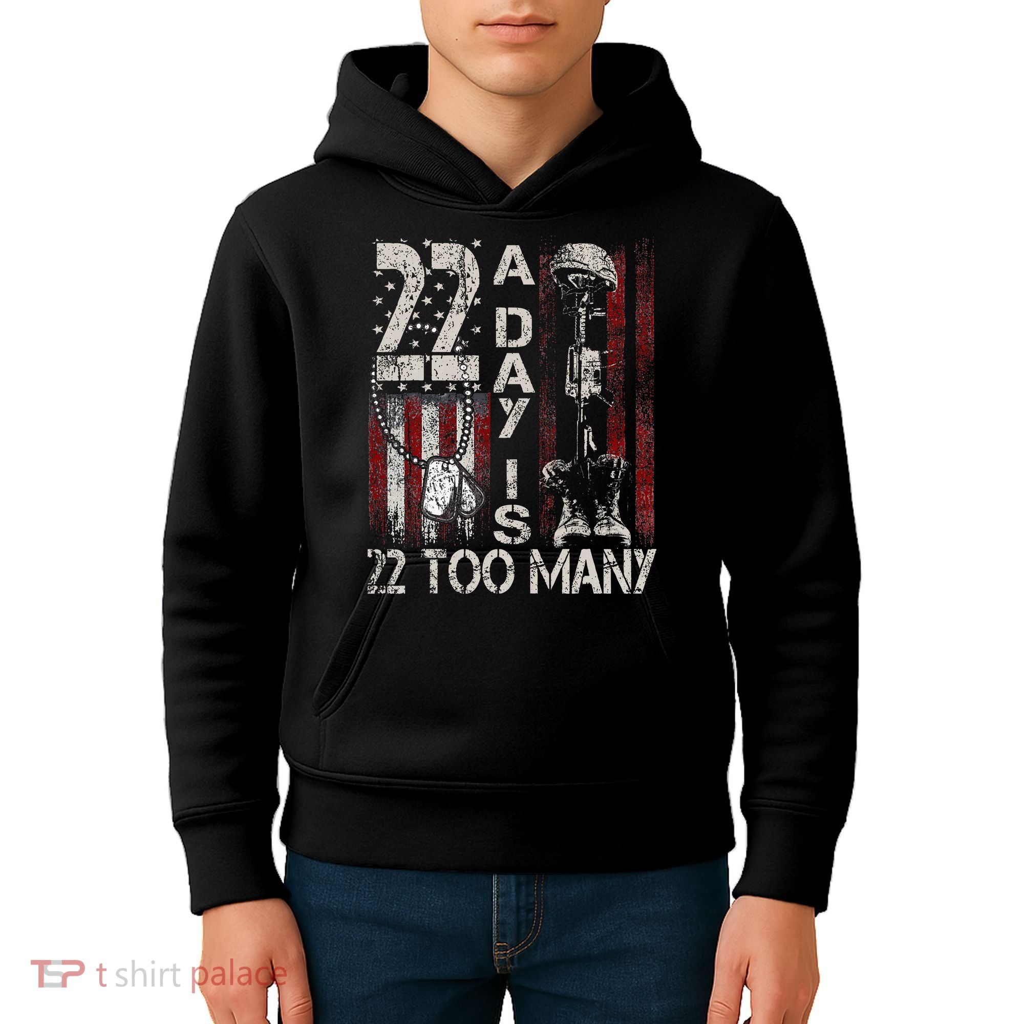 Veteran Suicide Awareness Ribbon 22 A Day Is 22 Too Many Kids Hoodie