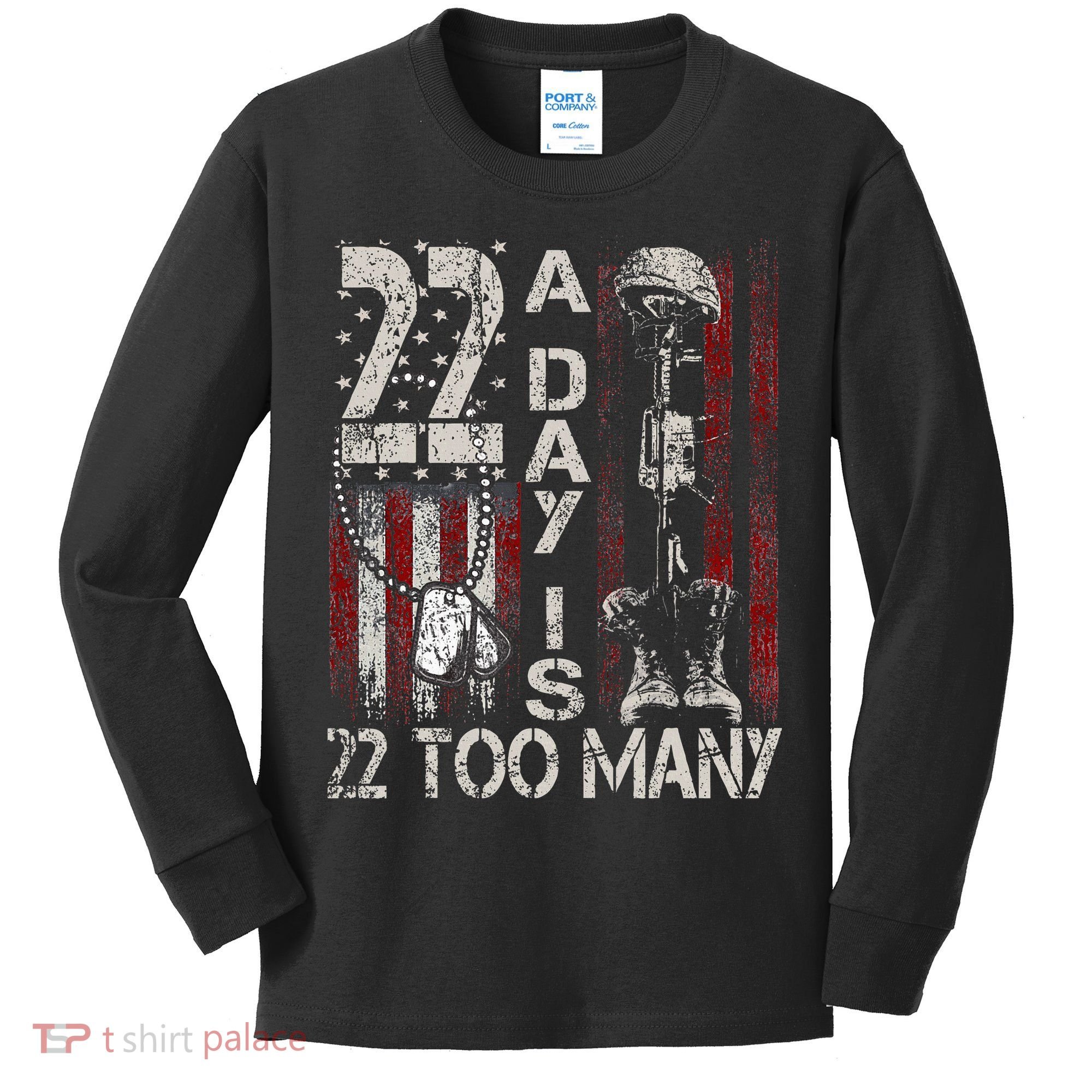 Veteran Suicide Awareness Ribbon 22 A Day Is 22 Too Many Kids Long Sleeve Shirt