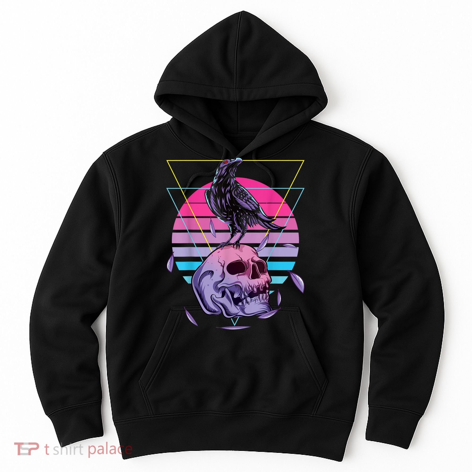 Vaporwave Skull And Crow Retro Aesthetic Pastel Goth Art Hoodie