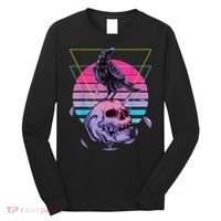 Vaporwave Skull And Crow Retro Aesthetic Pastel Goth Art Long Sleeve Shirt thumb 0