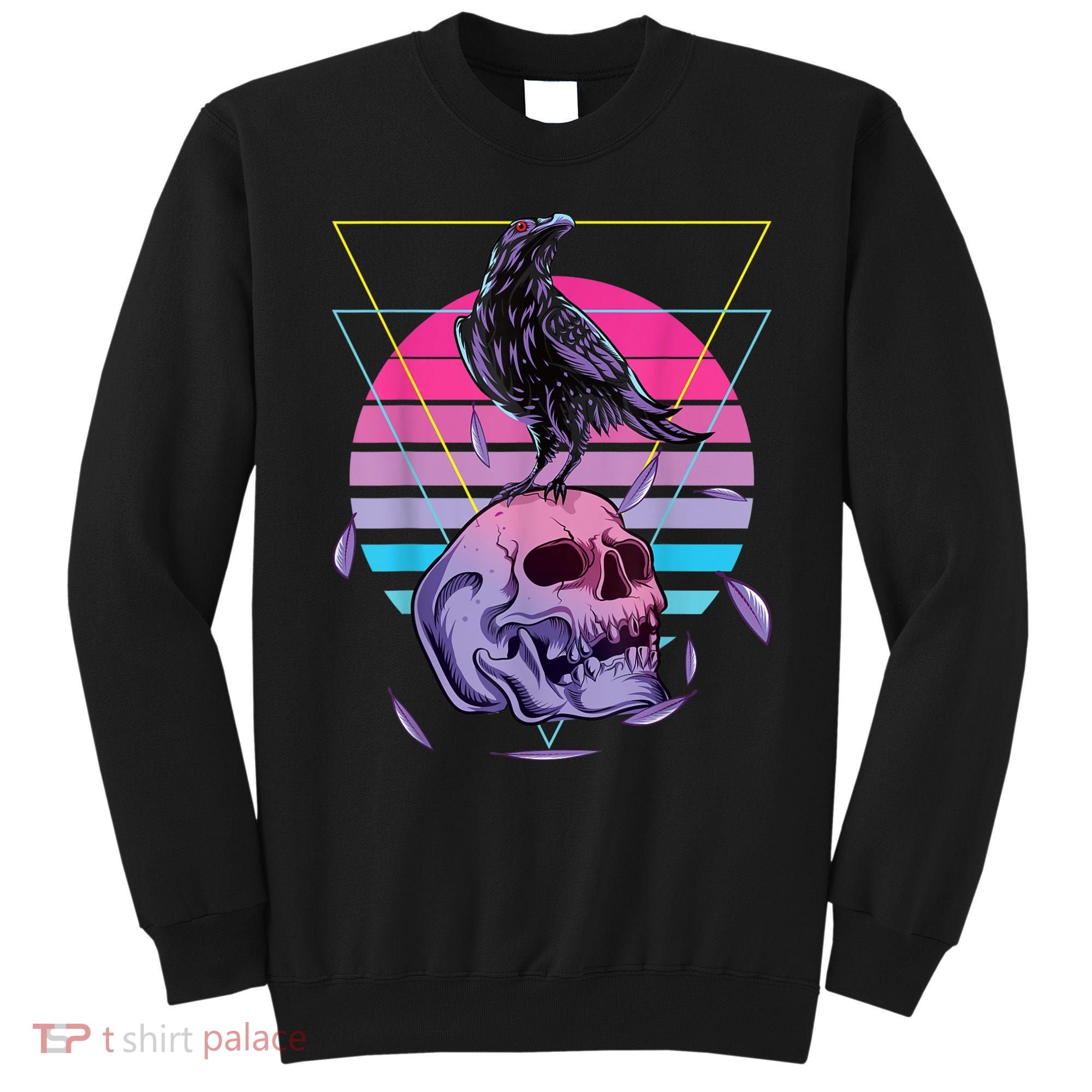 Vaporwave Skull And Crow Retro Aesthetic Pastel Goth Art Sweatshirt