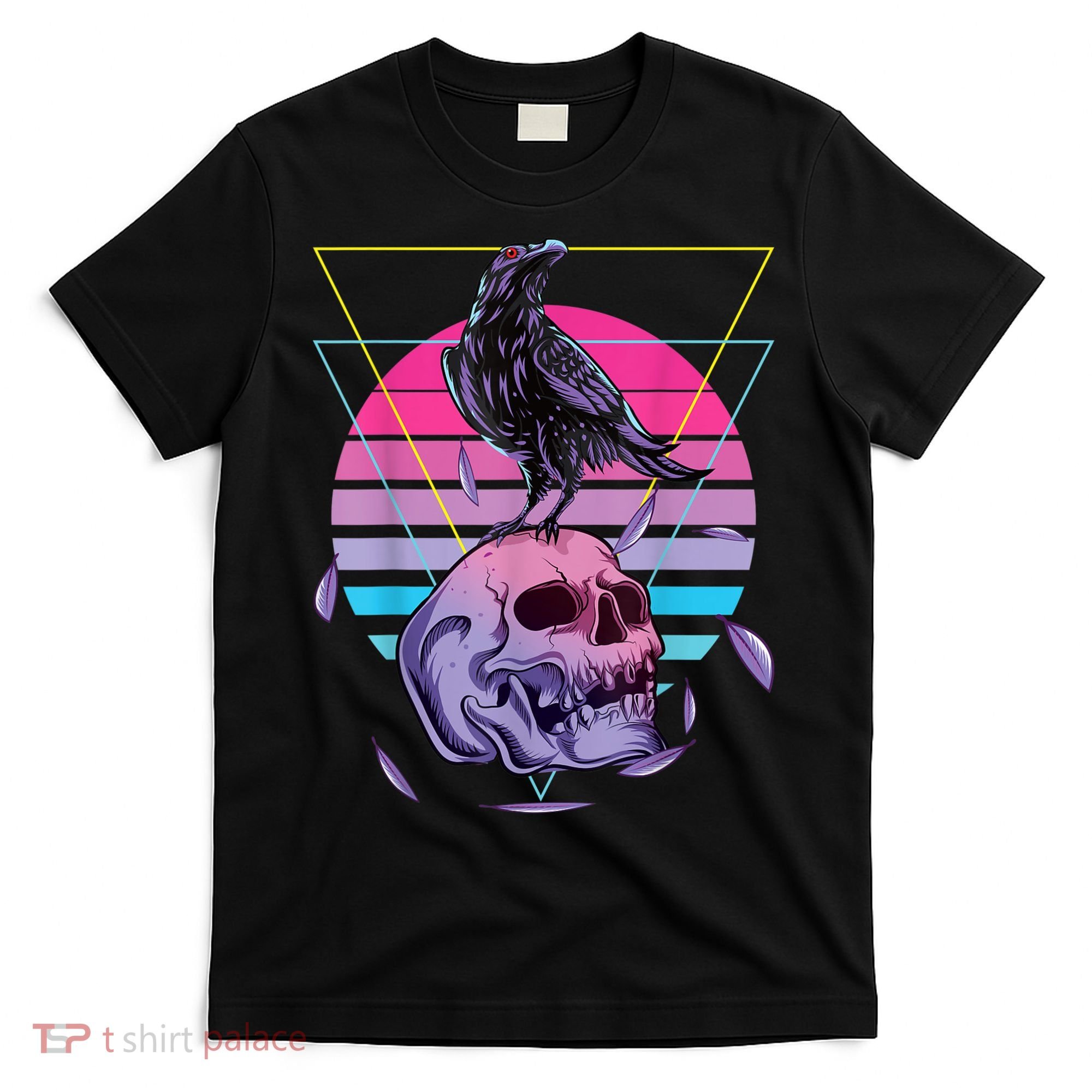 Vaporwave Skull And Crow Retro Aesthetic Pastel Goth Art T-Shirt