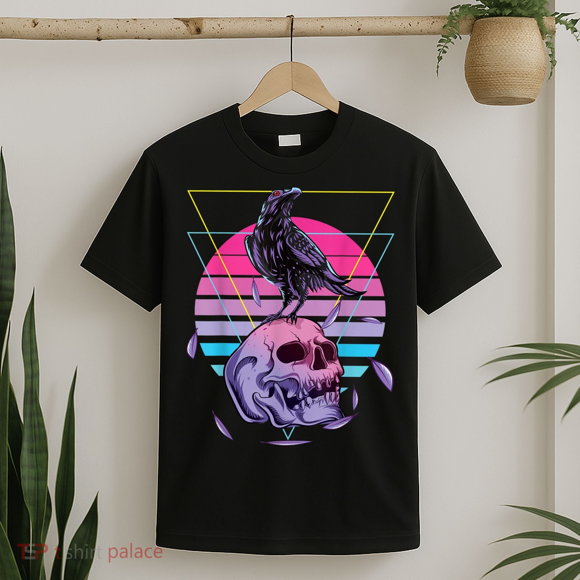 Vaporwave Skull And Crow Retro Aesthetic Pastel Goth Art T-Shirt