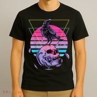 Vaporwave Skull And Crow Retro Aesthetic Pastel Goth Art T-Shirt thumb 3