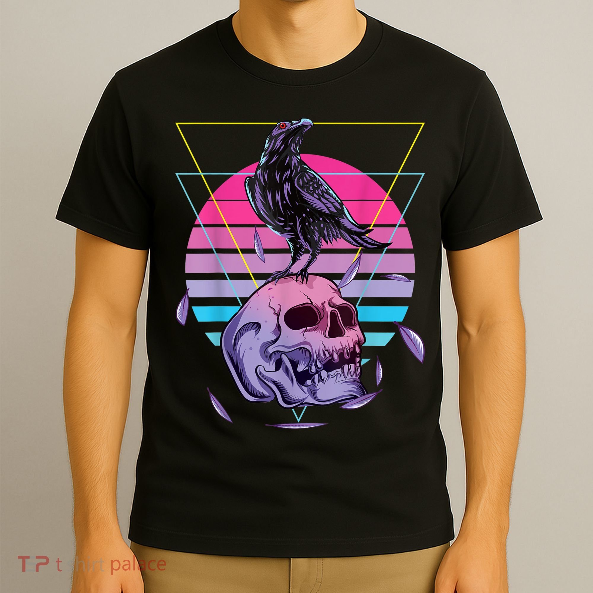 Vaporwave Skull And Crow Retro Aesthetic Pastel Goth Art T-Shirt