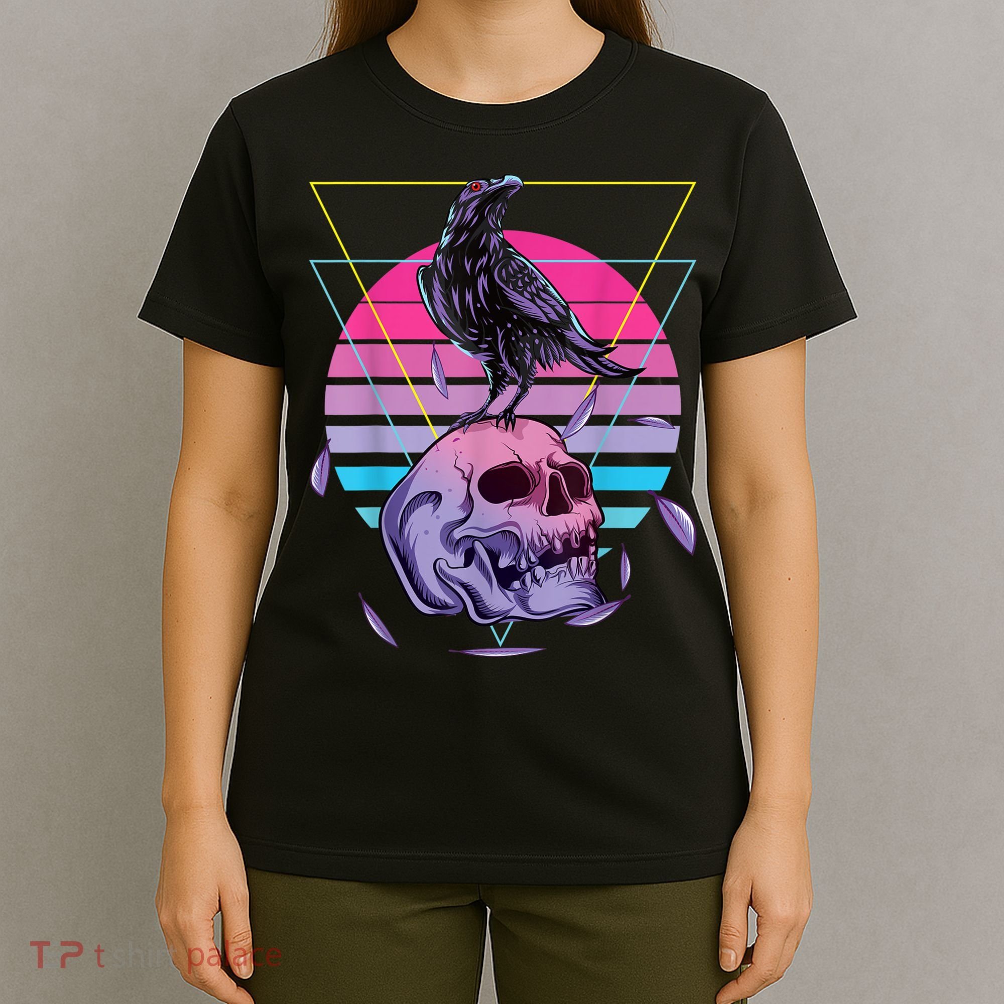 Vaporwave Skull And Crow Retro Aesthetic Pastel Goth Art T-Shirt