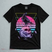 Vaporwave Skull And Crow Retro Aesthetic Pastel Goth Art T-Shirt thumb 5