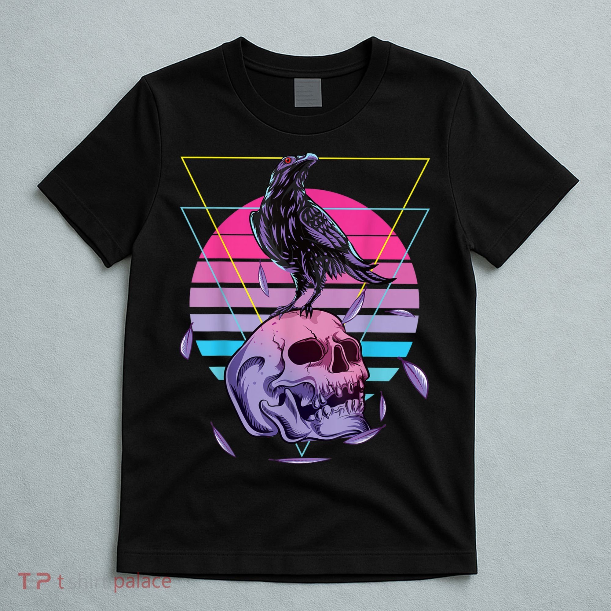 Vaporwave Skull And Crow Retro Aesthetic Pastel Goth Art T-Shirt