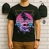 Vaporwave Skull And Crow Retro Aesthetic Pastel Goth Art T-Shirt thumb 6