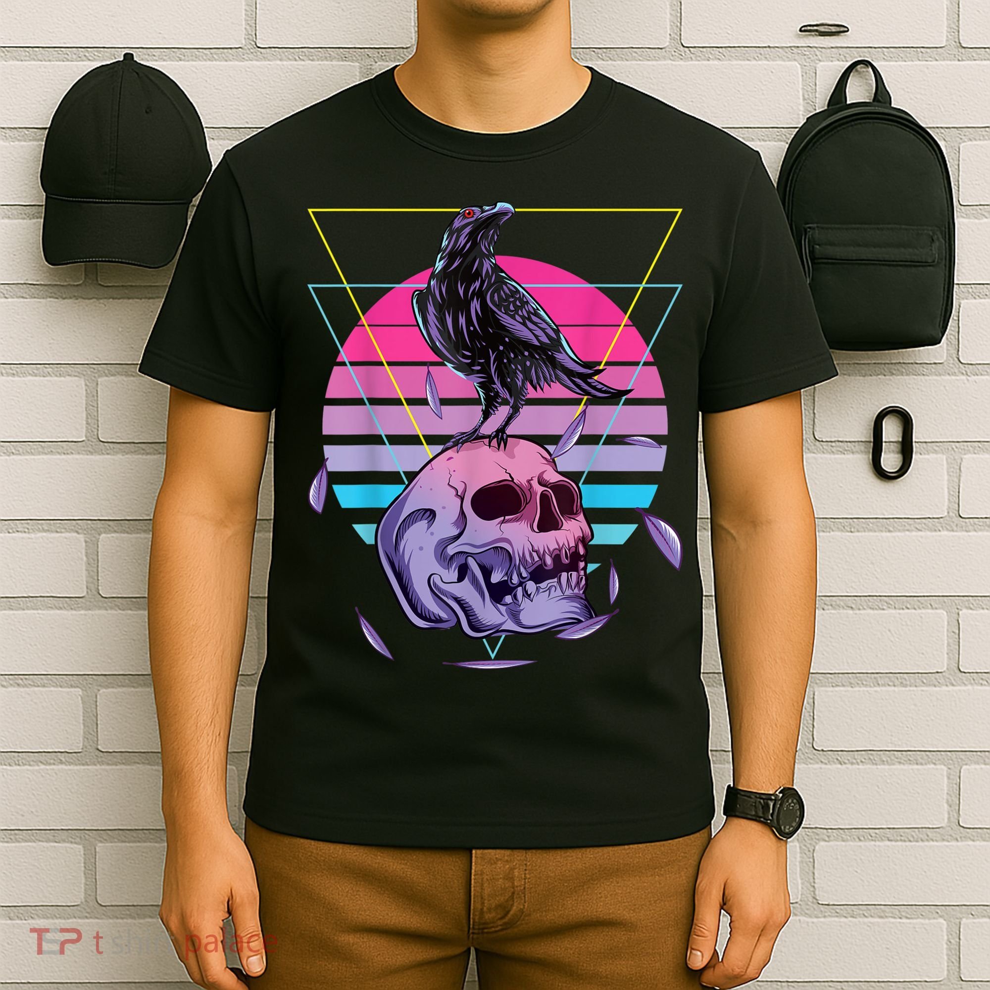 Vaporwave Skull And Crow Retro Aesthetic Pastel Goth Art T-Shirt