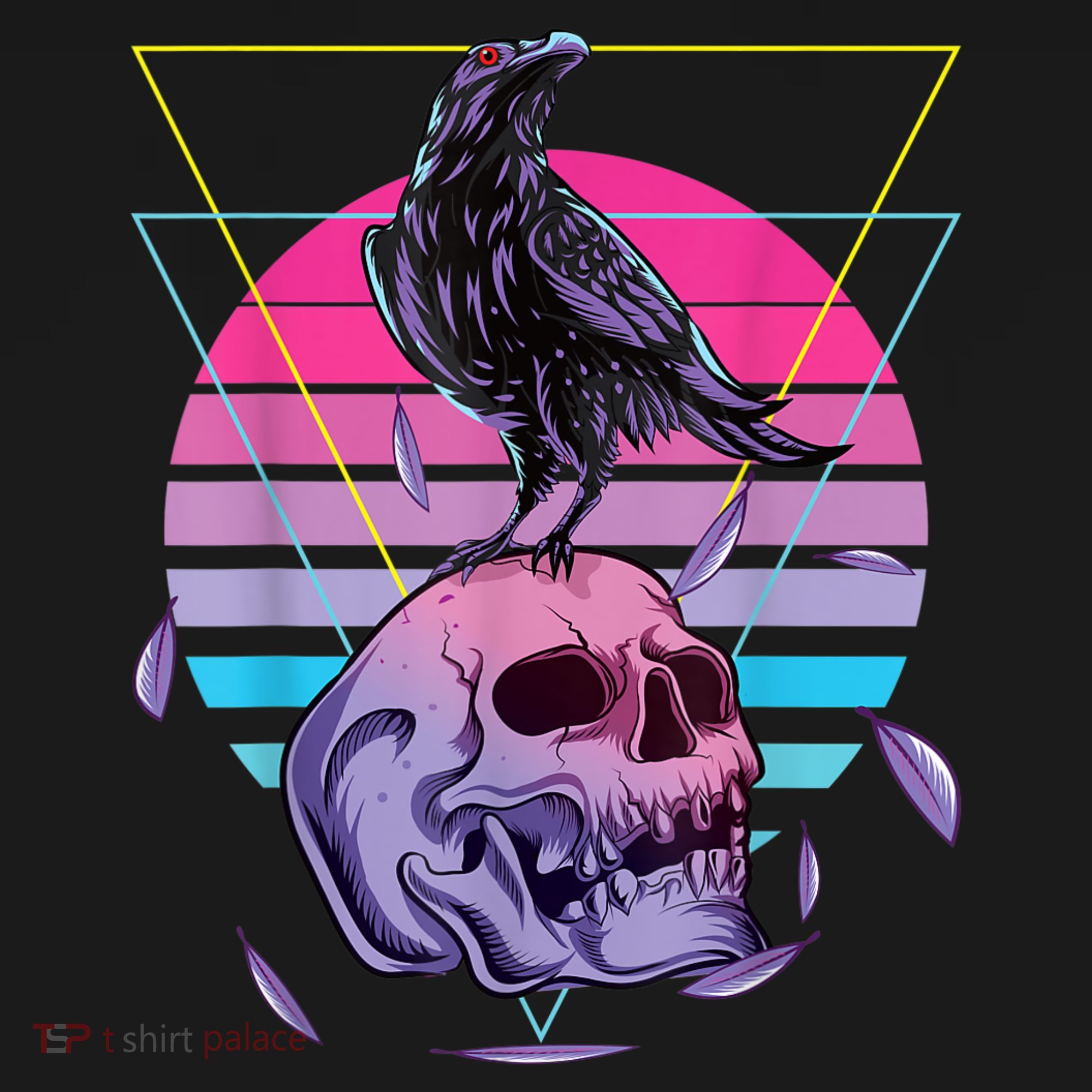 Vaporwave Skull And Crow Retro Aesthetic Pastel Goth Art T-Shirt