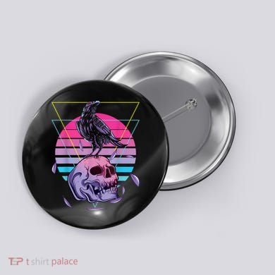 Vaporwave Skull And Crow Retro Aesthetic Pastel Goth Art Button