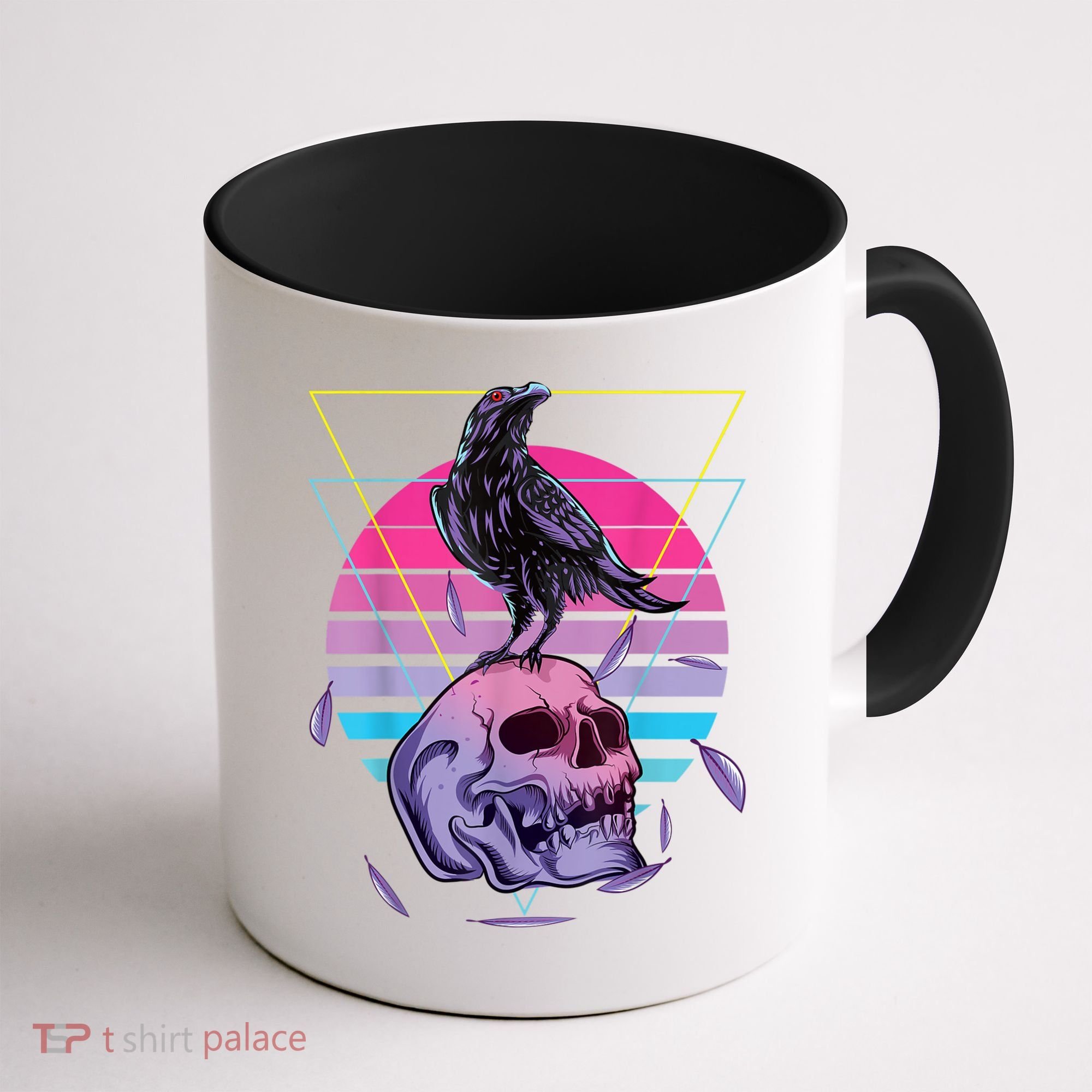 Vaporwave Skull And Crow Retro Aesthetic Pastel Goth Art Coffee Mug