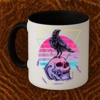 Vaporwave Skull And Crow Retro Aesthetic Pastel Goth Art Coffee Mug thumb 2